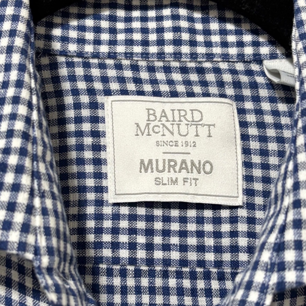 Baird McNutt Button Down Shirt Sz S Blue Gingham Linen Slim Fit Preppy Office